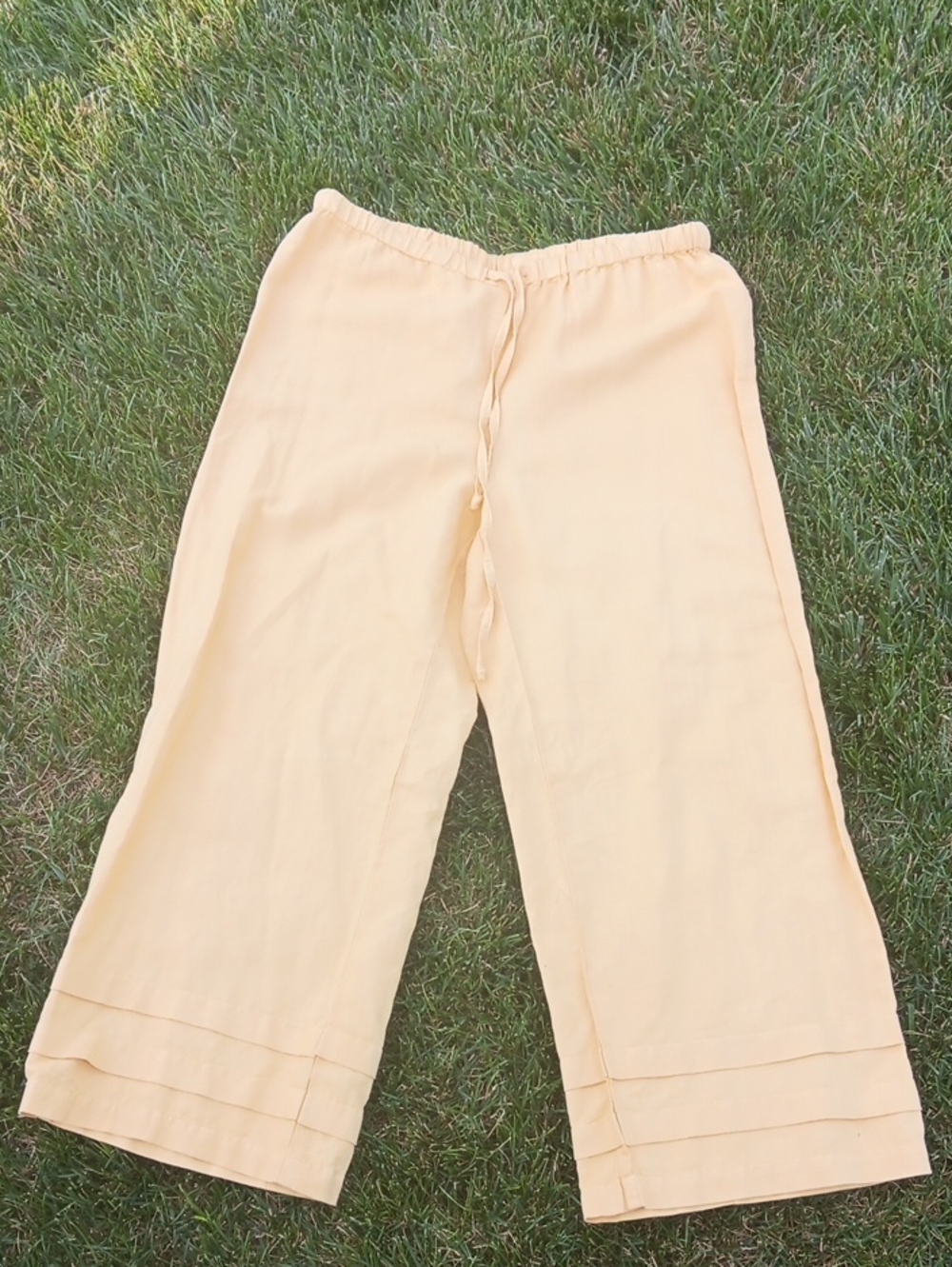 Light Yellow Linen/ Cotton Wide-Leg Drawstring Pants